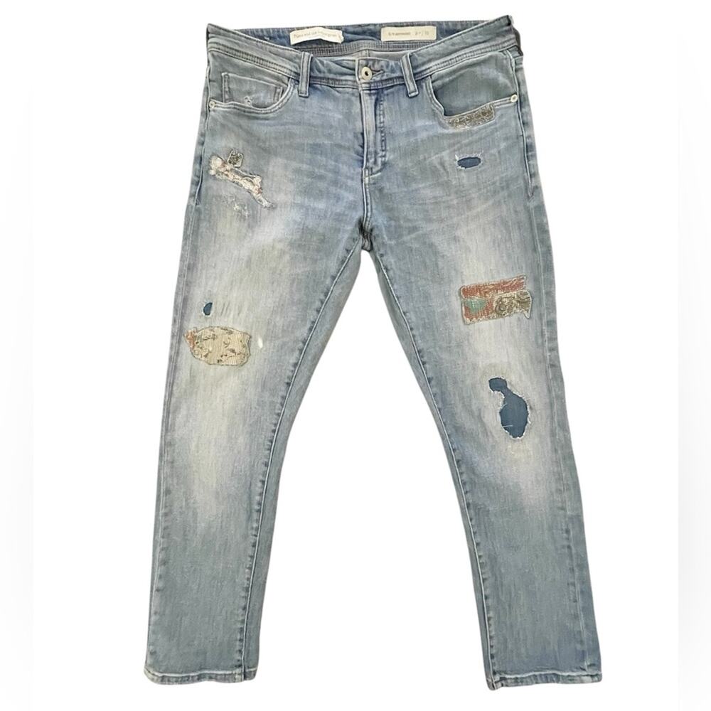 Anthropologie Light Blue Distressed Patchwork Jeans